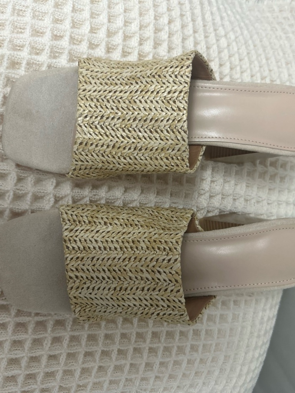 Neutral Raffia Slide Mules in Beige